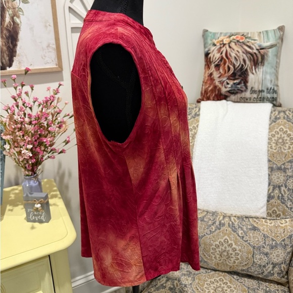 New Directions Mandarin Collar Red Sleeveless Blouse - Picture 5 of 5